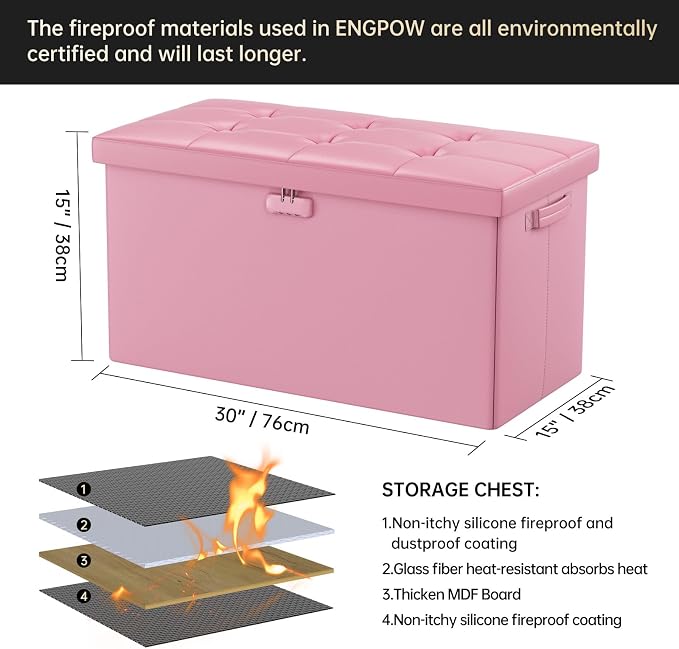 ENGPOW Storage Ottoman Bench, Fireproof Folding Bench - Image 3