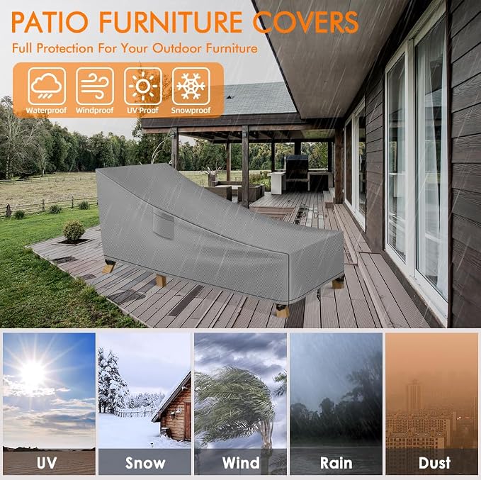 WLEAFJ Patio Chaise Lounge Cover Waterproof, Heavy Duty Outdoor Lounge Chair - Image 5