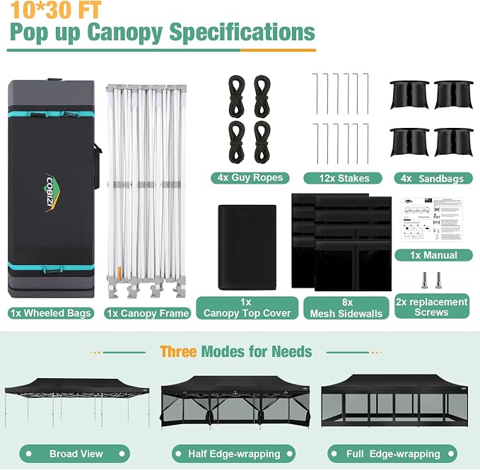 COBIZI 10x30 Canopy Tent, Heavy Duty Pop up Canopy - Image 5