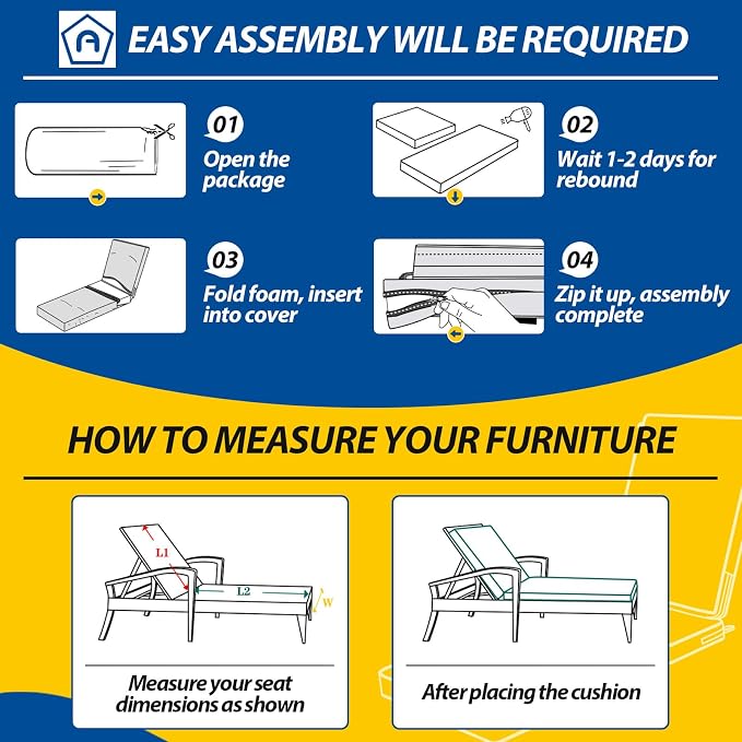 AAAAAcessories Outdoor Chaise Lounge Cushions, Fade-Resistant, Waterproof Patio - Image 8