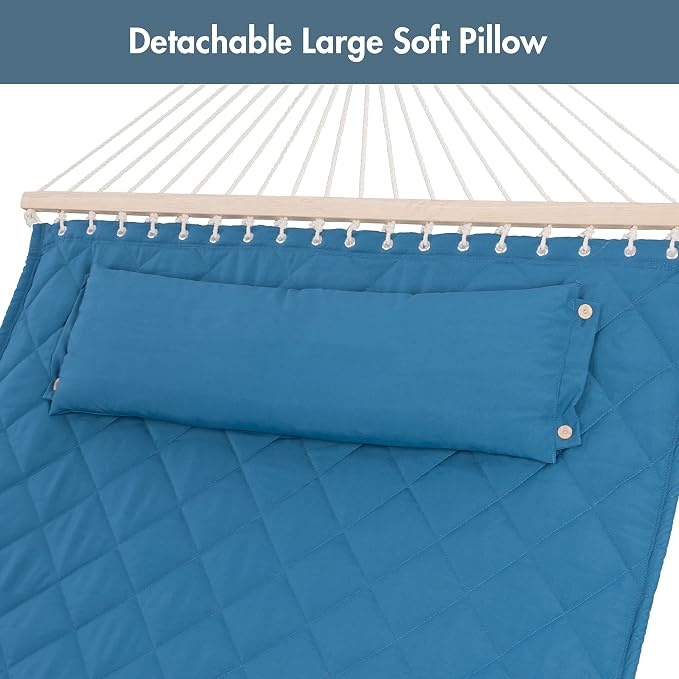 ANOW Quilted Hammock with Spreader Bars and Detachable Pillow, Large Hammock - Image 8