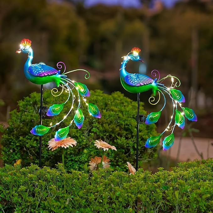 DREAMSOUL 2 Pack Metal Peacock Solar Lights Outdoor Waterproof LED Solar Lights - Image 8