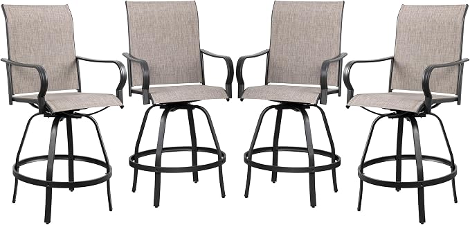 Shintenchi 4 Piece Patio Swivel Bar Chairs, All Weather Textile Outdoor Metal - Image 6