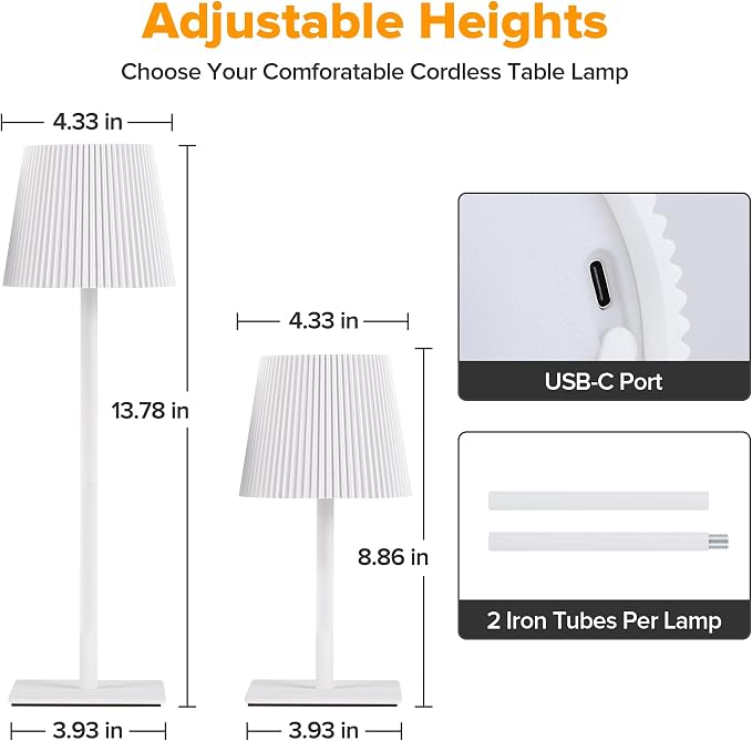 LUTEC 4 Pack Cordless Table Lamp, 6000mAh Rechargeable Battery Operated Desk - Image 4
