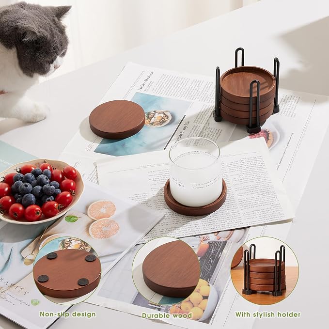 Set of 6 Wooden Coasters With Holder - Image 5