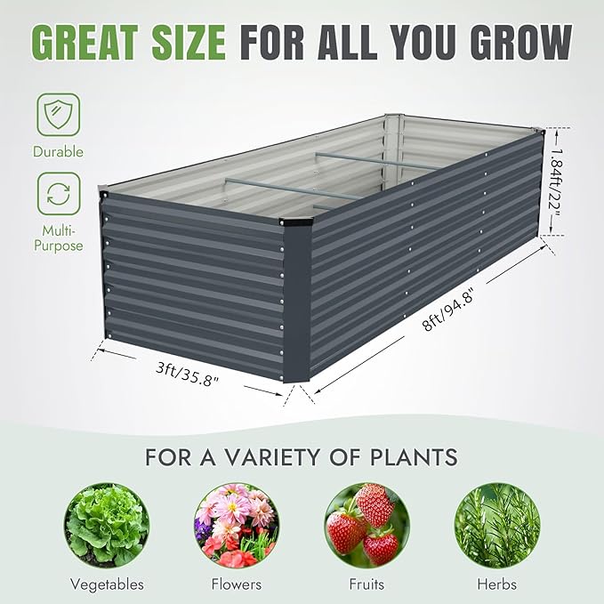 INNO STAGE 8x3x2ft Galvanized Raised Garden Bed, Raised Garden Bed Kit-Metal - Image 4