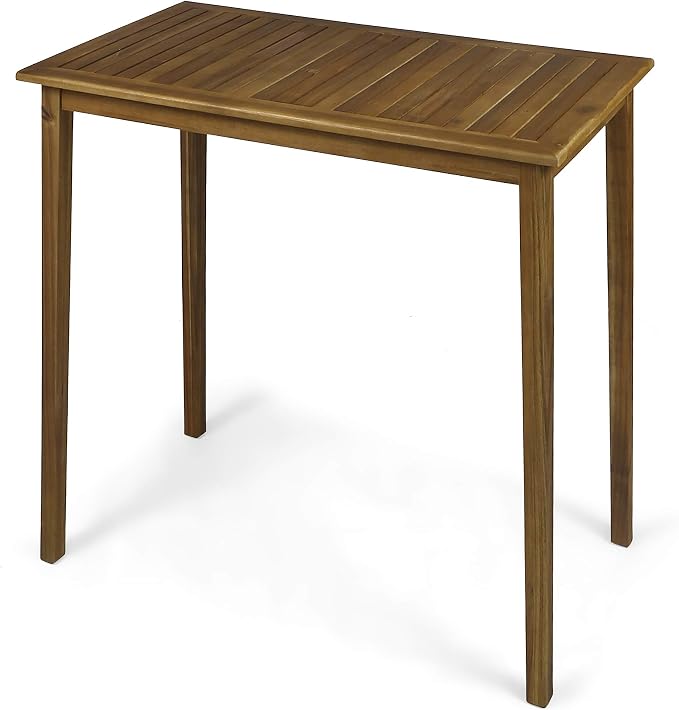 Polaris Outdoor Minimalist Acacia Wood Rectangle Bar Table - Image 5