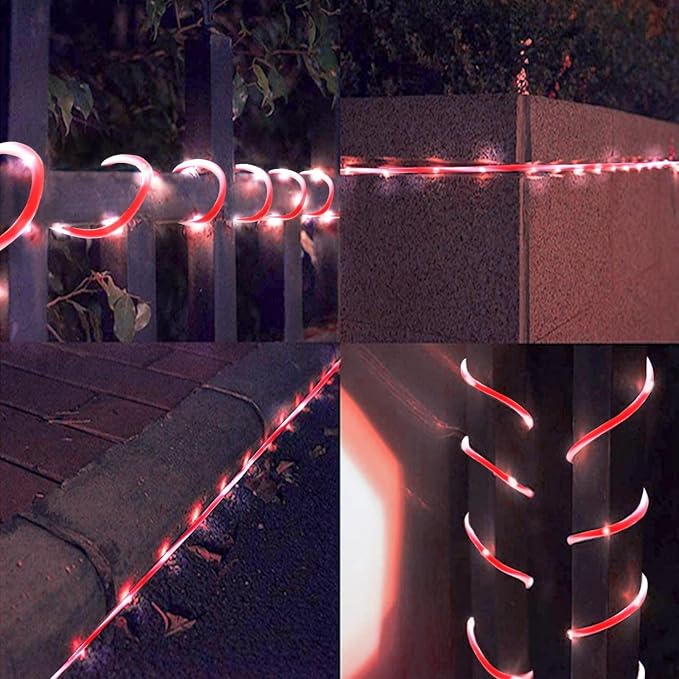 QITONG Solar Christmas Lights, 2 Pack Each 33ft 100 LED Red & White Candy Cane - Image 8
