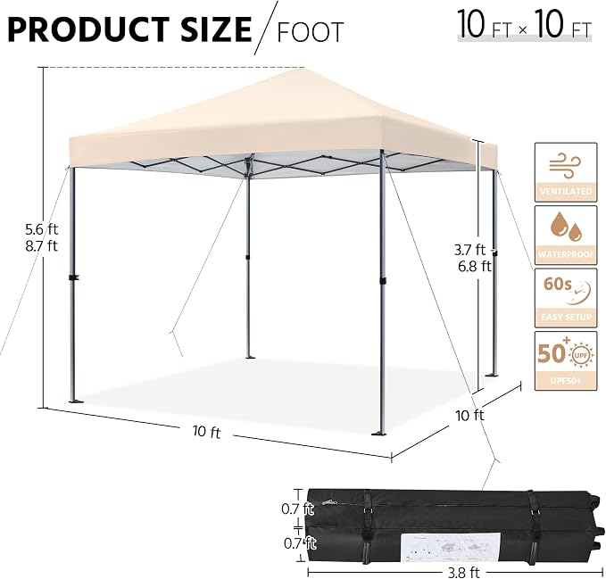 Yaheetech 10x10 1-Person Setup Pop Up Canopy Tent, Instant Portable Commercial - Image 3