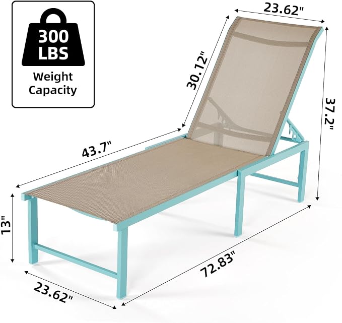 Outdoor Pool Lounge Chairs, Aluminum Patio Lounge Chairs, Five-Position - Image 2