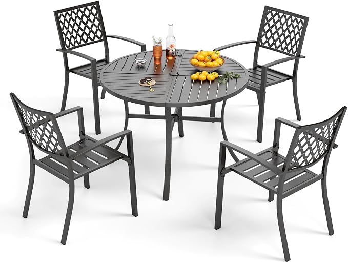 PHI VILLA 5 Pieces Outdoor Round Dining Set by PHIVILLAThepioneerofcomfortablehouseholdsupplies