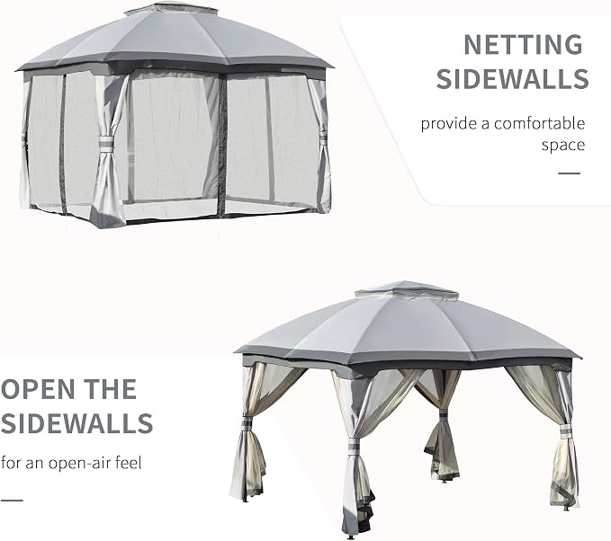 Outsunny 10' x 12' Outdoor Gazebo, Patio Gazebo Canopy Shelter w/Double Vented - Image 4