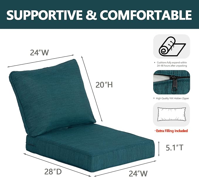 Goodgoods 24 x 28 Outdoor Patio Deep Seat Cushions 2-Pack, 1000+ Hours - Image 2