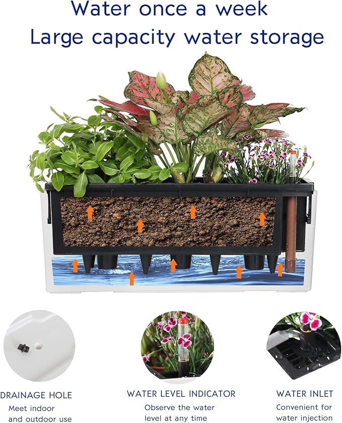 GardenBasix Elongated Self Watering Planter Pots 2-Pack Window Box 5.5 x 16 - Image 9