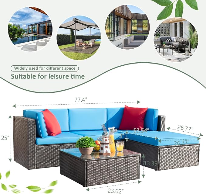 Devoko 5 Pieces Patio Furniture Sets All Weather Outdoor Sectional Patio Sofa - Image 9