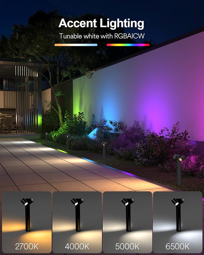 Lumary Smart Pathway Lights Pro 700LM, RGBAICW Color Changing Landscape Lights - Image 5