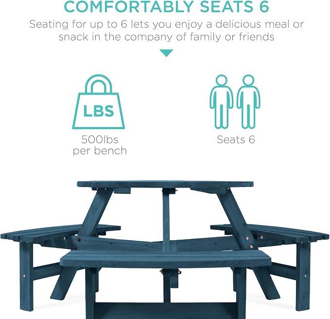 Best Choice Products 6-Person Circular Outdoor Wooden Picnic Table - Image 4