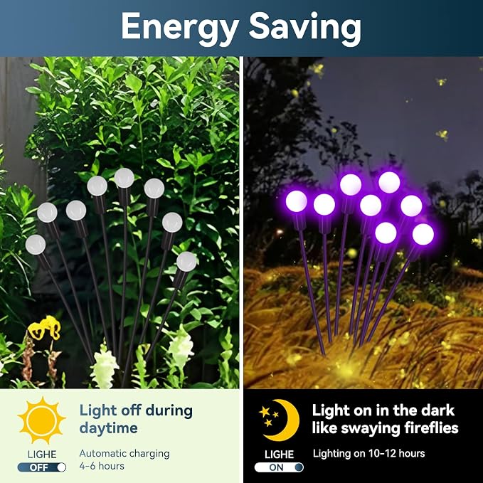 Solar Garden Lights Outdoor Waterproof, 4 Pack 32 LED Swaying Light Firefly - Image 3