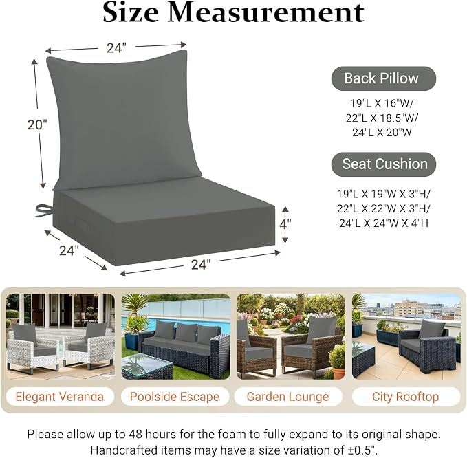 downluxe 24x24 Outdoor Chair Cushions, Waterproof Fade Resistant Patio - Image 7