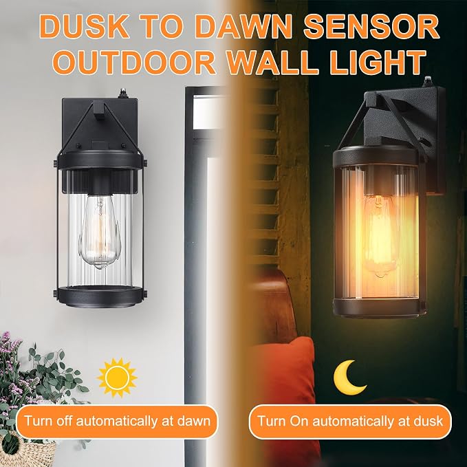 LONEDRUID 2 Pack Dusk to Dawn Sensor Outdoor Wall Sconce Lighting Black - Image 4