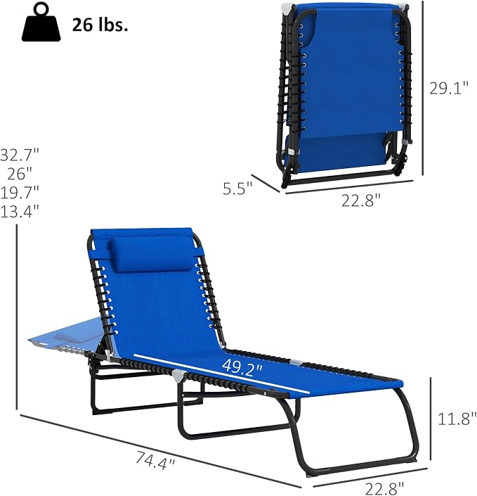 Outsunny Folding Chaise Lounge Chair Set of 2, Patio Sun Tanning Chair - Image 3