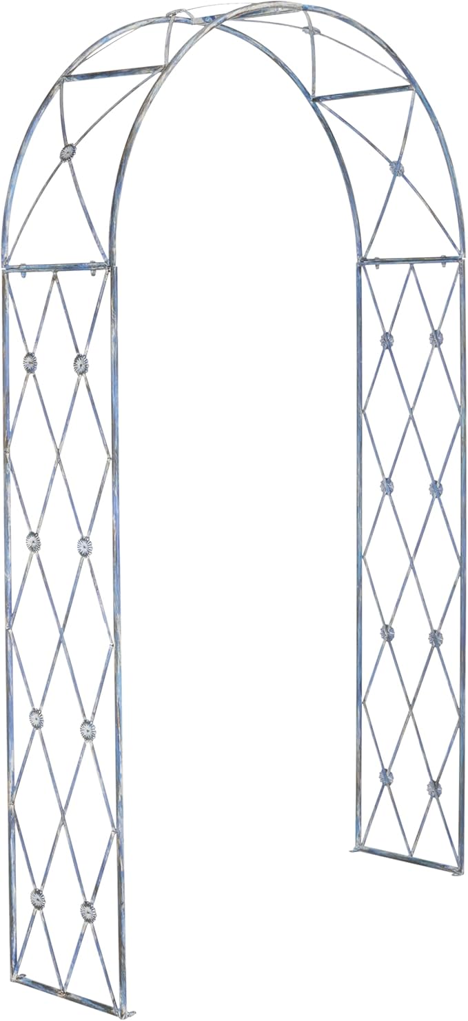 SAFAVIEH Outdoor Collection Atticus Mossy Blue Wrought Iron Lattice Arch Garden - Image 2