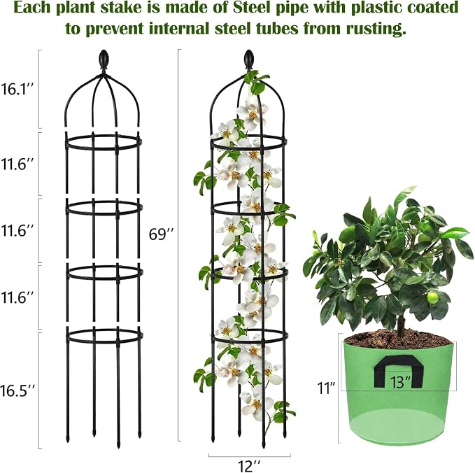 Garden Obelisk Trellis for Climbing Plants Outdoor 6 Ft Rose Bush Round Trellis - Image 2