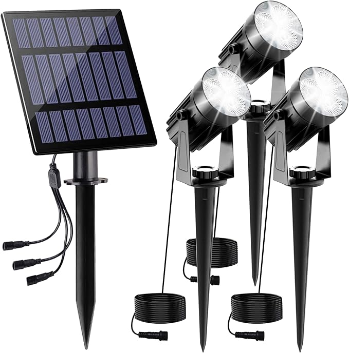 Solar Spot Lights Outdoor, 3-in-1 Garden Spotlights IP65 Waterproof 9.8ft Cable by CREPOW