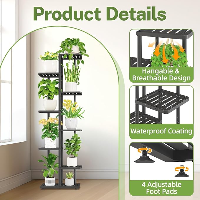iDavosic.ly Plant Stand Indoor Outdoor, 7-Tier Tall Metal Flower Shelf - Image 2