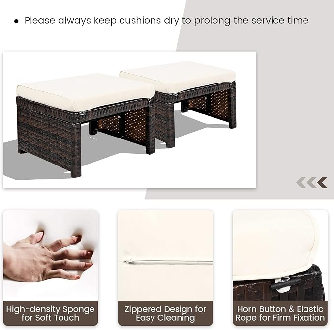 Nightcore 2-Piece Outdoor Wicker Ottomans, Outdoor Foot Rest Seat - Image 5