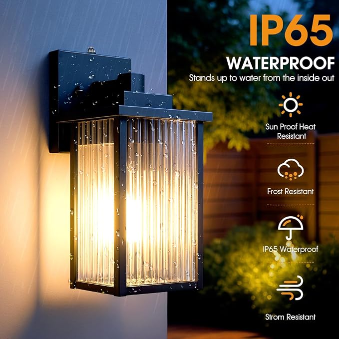 13 Inch Matte Black Outdoor Wall Light, Dusk to Dawn Waterproof Exterior Light - Image 3