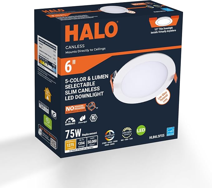 HALO HLB 6 in LED Recessed Lighting Canless Dimmable Wet Location Selectable - Image 9