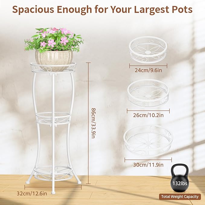 LASZOLA White 3 Tier Tall Plant Stand - Image 3