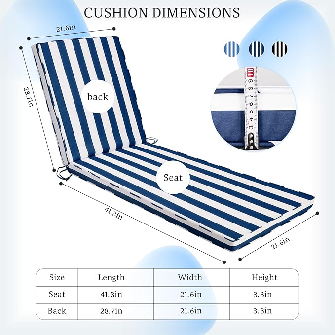 Chaise Lounge Cushions Outdoor Set of 2 - Image 5