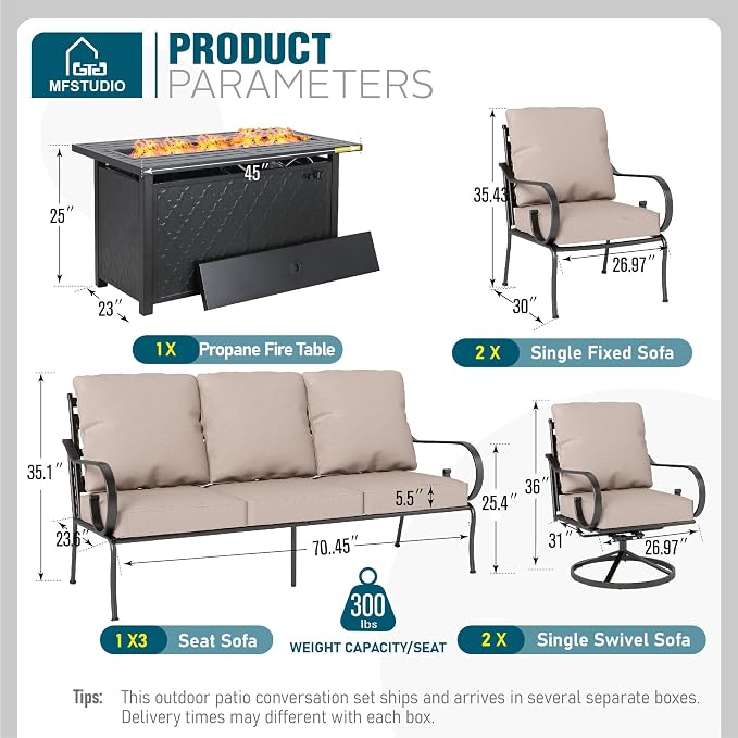 MFSTUDIO 7 Seats Metal Patio Furniture Sets, 6 Pieces Outdoor Sectional Sofa - Image 2