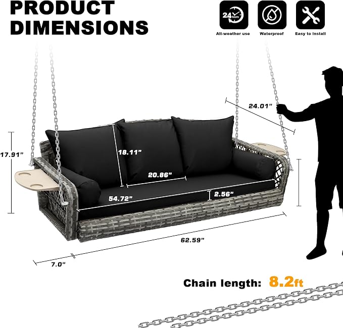 Outdoor Wicker Patio Porch Swing - Image 6