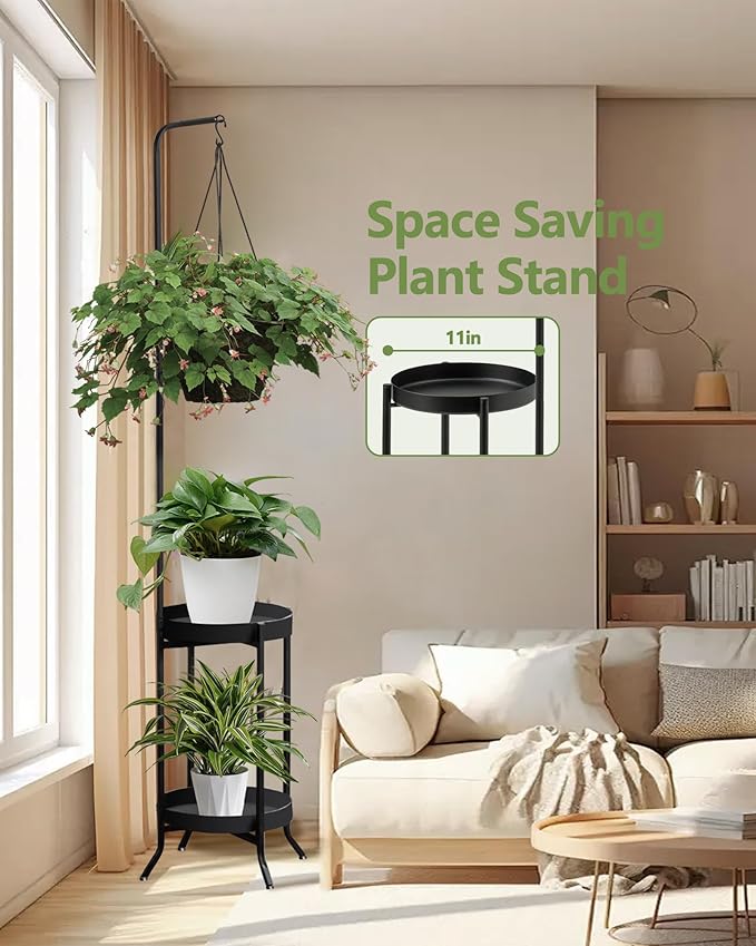 Hanging Plant Stand Indoor Outdoor, Space-Saving Corner Metal Plant Shelf 3 - Image 3