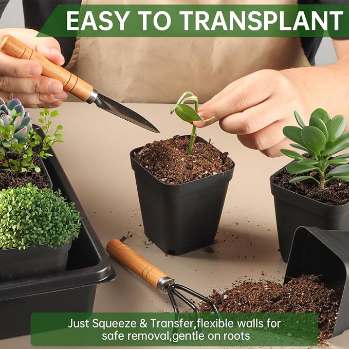 100 Pack Plant Nursery Pots 3.15 Inch, Durable Square Seedling Pots - Image 5