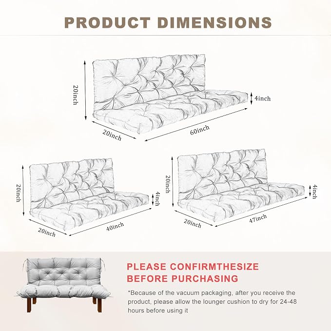 Porch Swing Cushion with Backrest, Waterproof Bench Cushion - Image 3