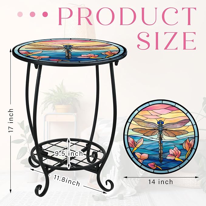 Outdoor Side Table Round Small Mosaic Patio Accent Indoor End Plant Coffee Tea - Image 3