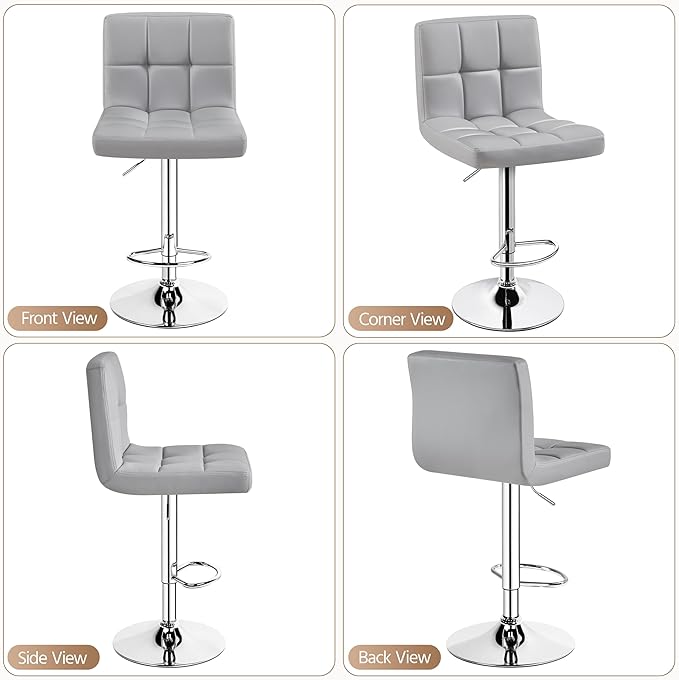 Yaheetech Bar Stools Set of 3, Adjustable PU Leather Swivel Barstools, Modern - Image 6