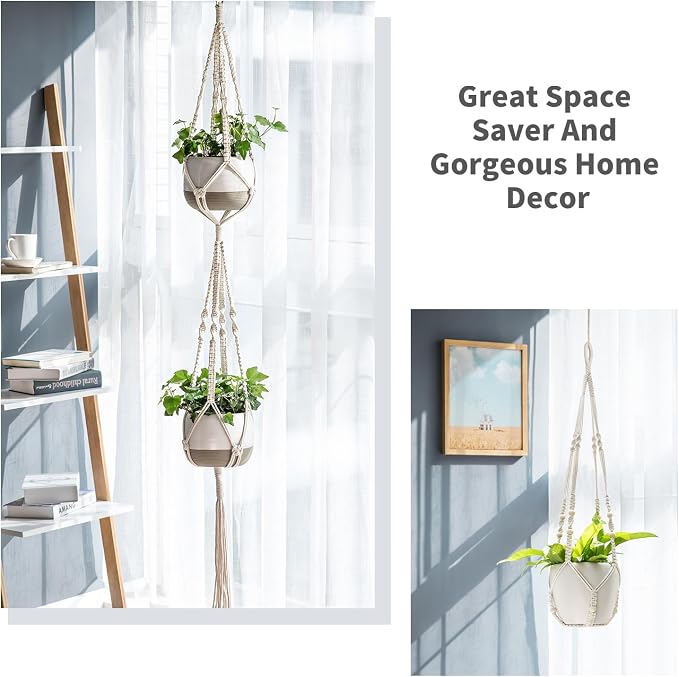 Mkono Macrame Plant Hangers Set of 4 Indoor Hanging Planter Basket Wall - Image 3