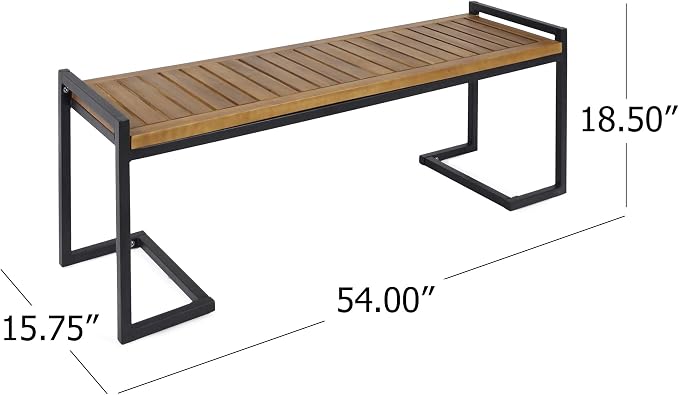 Christopher Knight Home Noel Outdoor Industrial Acacia Wood and Iron Bench - Image 3