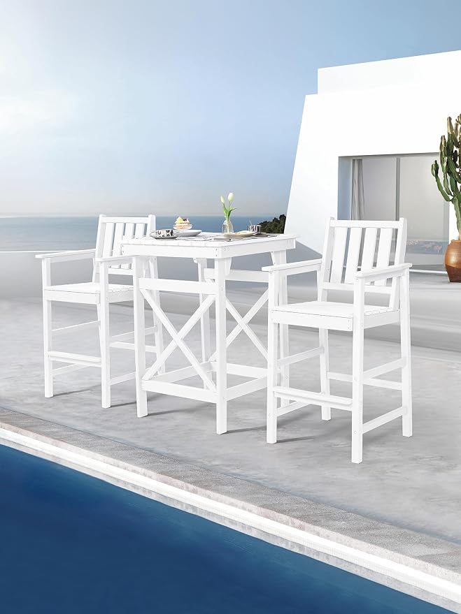 3-Piece Adirondack Chairs and Table Set, HDPE Patio Bar Sets, All Weather - Image 9