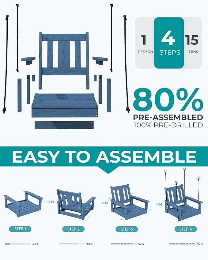 SERWALL HDPE Single Porch Swing, Heavy Duty Single Person Swing Chair - Image 8