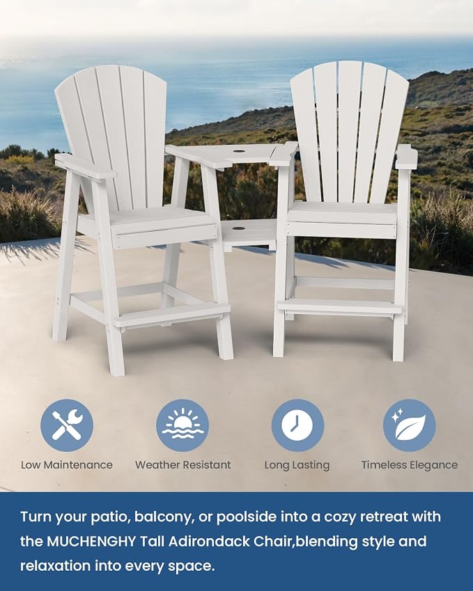 Ciokea Tall Adirondack Chairs Set of 4, HDPE Outdoor Adirondack Bar Stools - Image 7