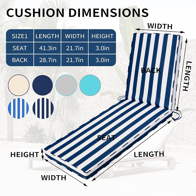 Outdoor Chaise Lounge Cushions for Patio, Waterproof Replacement Seat Pads for - Image 2