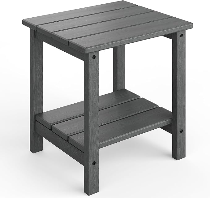 GarveeLife Outdoor Side Table 2-Tier, 18 in HDPE All Weather Resistant Patio by GarveeLife