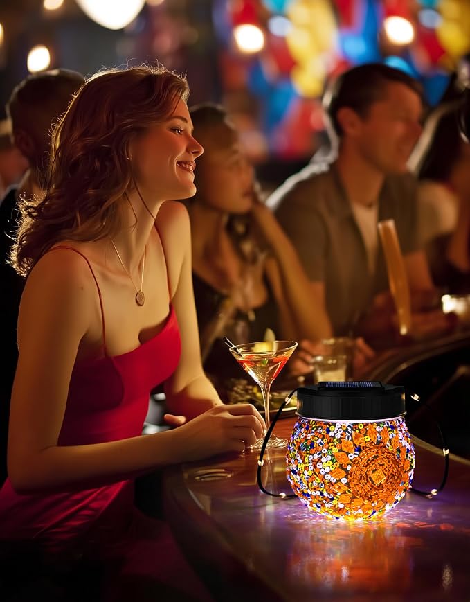 Mosaic Solar Lights Outdoor 6 Pack, Solar Hanging Lanterns Christmas Halloween - Image 9