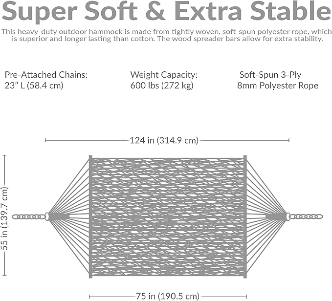 Sunnydaze Soft-Spun Polyester Rope Double Hammock - Image 6